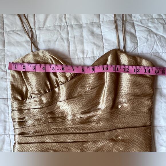 Laundry by Shelli Segal 100% Silk Gold Gathered Drop Waist Formal Maxi Dress- 4 - Picture 12 of 16